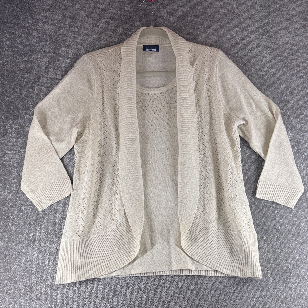 Croft & Barrow Long Sleeve Sweater Cardigan Blouse Top Cream Shimmer Womens L